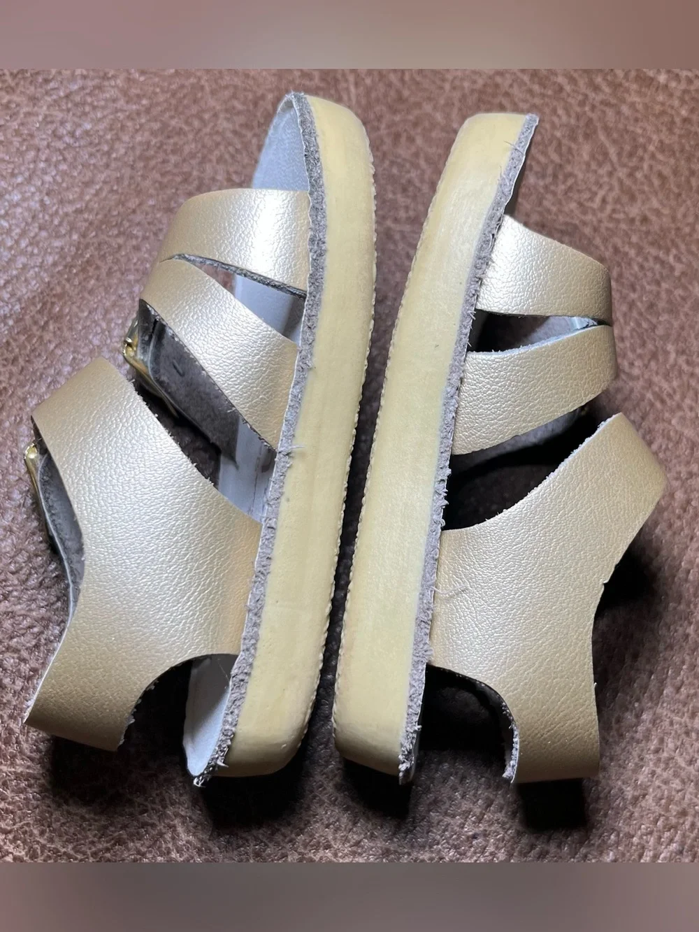 Sun-San Salt Water Sandals Sea Wee Style Gold  Infant Size 1 Water Safe Leather